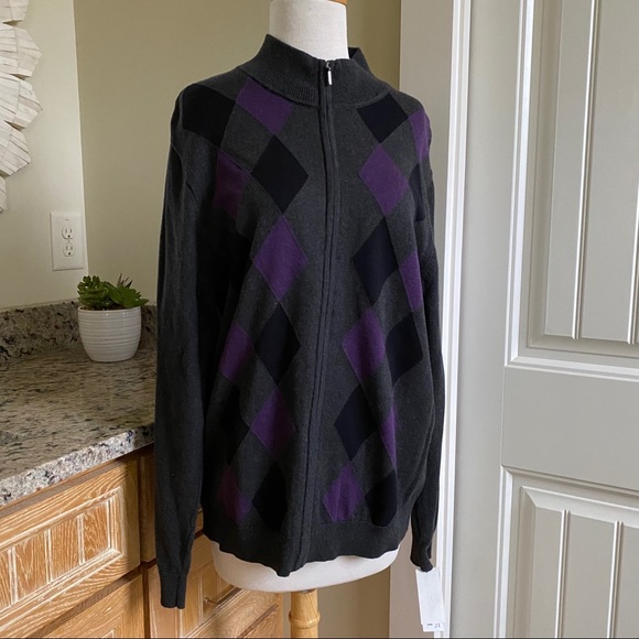 Claiborne Purple Gray Argyle Sweater - Picture 12 of 16